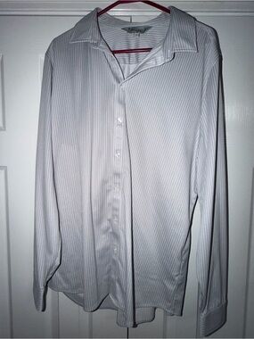 Men's White Pinstripe Dress Shirt - Classic Collar